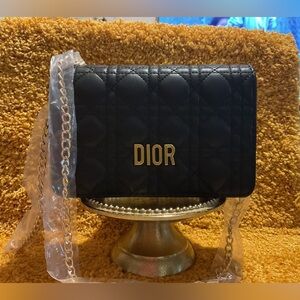 Dior Elegant Black Quilted Clutch with Gold Chain